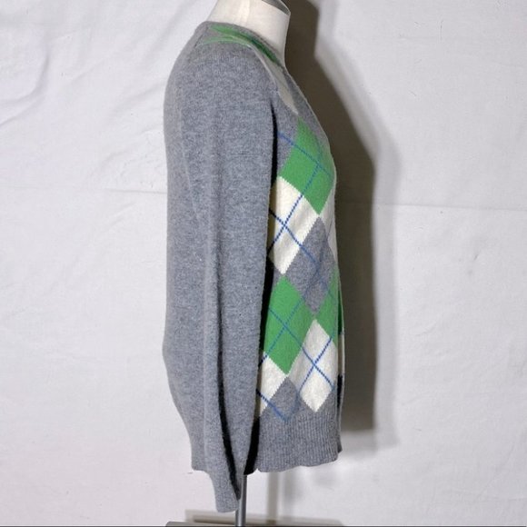GAP Grey White Green Argyle Lambswool Knit V Neck Sweater S - Picture 5 of 11
